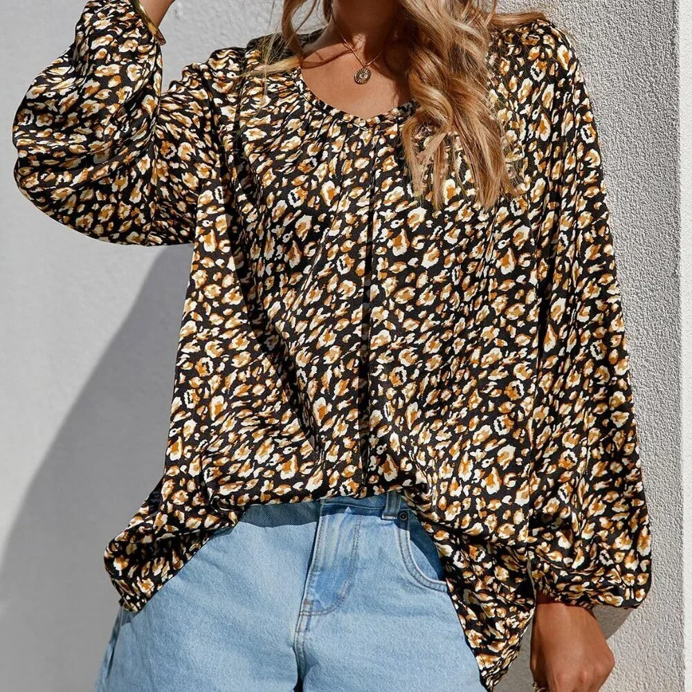 Women's Summer Tops Dressy Casual 2025 V Neck Satin Silk Printed Shirts Boho Lon - Picture 6 of 6
